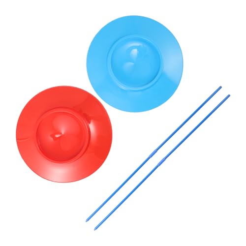 Mikinona 2 pièces Assiettes Chinoises de Jonglage pour Débutants avec Bâtons Plates Tournantes Colorées Rouge et Bleu Accessoires de pour Spectacles et...