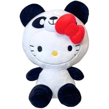 Hello Kitty Panda Wildlife Sandrio Plush Toy, White and Black Stuffed Animal with Red Bow, 9 Inch