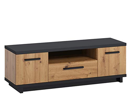 Mirjan24 INES RTV - Mueble de TV con cajón y 2 puertas, mueble de madera, mueble de televisión, mesa alta de televisión, aparador, mesa de televisión, tonos naturales, banco de TV