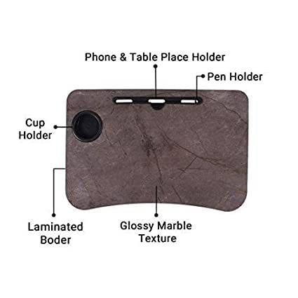 Image of Foldable Wooden Laptop Bed Tray Table, Multifunction Lap Tablet Desk with Cup Holder, Perfect for Eating Breakfast, Reading Book, Working, Watching Movie On Bed (Marble Dark)