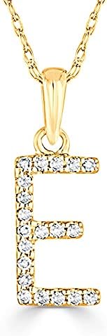 14K Gold Diamond Preliminary Pendant Necklace Letters A-Z with Chain 16″
