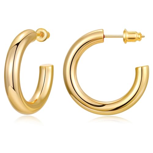 Image of Gacimy 14K Gold Plated Chunky Open Hoop Earrings for Women