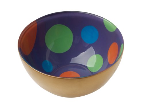 Condi Pair of Condi Bowls, Pair of Gold with Purple Inner and Multi Dots, 2-Inch x 3.5-Inch, Gift Boxed