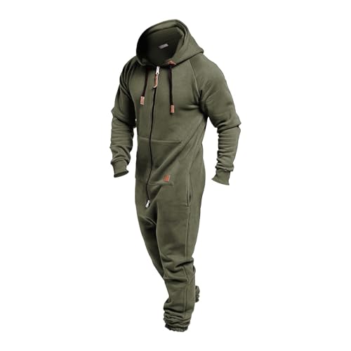 Mens Jumpsuit Hoodie Full Zip Long Sleeve Active Playsuit All in One Fleece Warm Workout Casual Overall Rompers 7