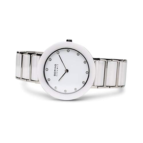 BERING Damen Quarz Uhr | Armbanduhr 29 mm silbernes Edelstahlgehäuse und weißes Zifferblatt | Edelstahlband mit Keramikelementen | 5 ATM… – Ansicht 2