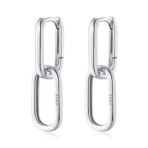 Reffeer 925 Sterling Silver Link Chain Earrings Hoop for Women Teens U Hoop Earrings Minimalist Huggie Drop Earrings