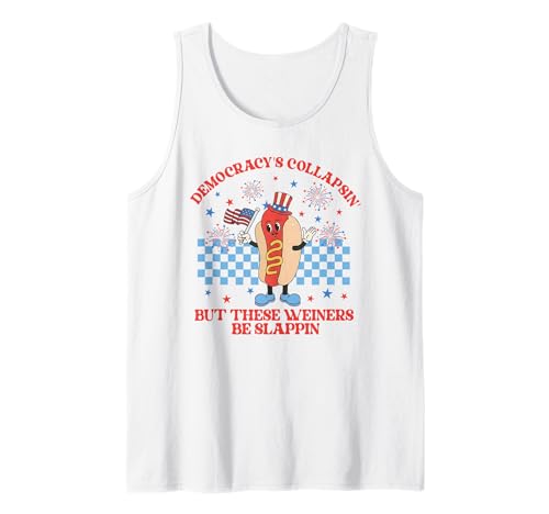 Democracy's Collapsing Funny Hot Dog 4th July 250 Years Tank Top