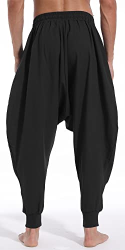 Paceiadta Mens Hippie Harem Pant Loose Aladdin Yoga Casual Drop Crotch Pants (Small, Black-1) #TOP2