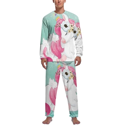 Pyjama licorne rose pour homme avec haut manche longue et pantalon de nuit