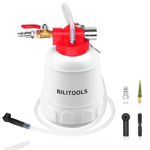 BILITOOLS 1L Universal Bremsenentlüftungsgerät Motorrad & KFZ Druckluft Vakuumpumpe Bremsflüssigkeitswechselgerät mit 4 Adaptern Profi Bremsentlüfter für ABS-Systeme EIN-Mann-Entlüftungsset