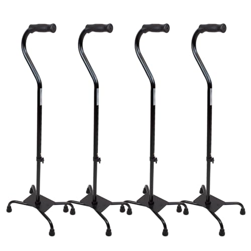 Dynarex Quad Cane with Large Base, Provides Maximum Mobility Support in a Stable One-Hand Walking Aid, 300 Pound Weight Capacity, Black, 4 Canes