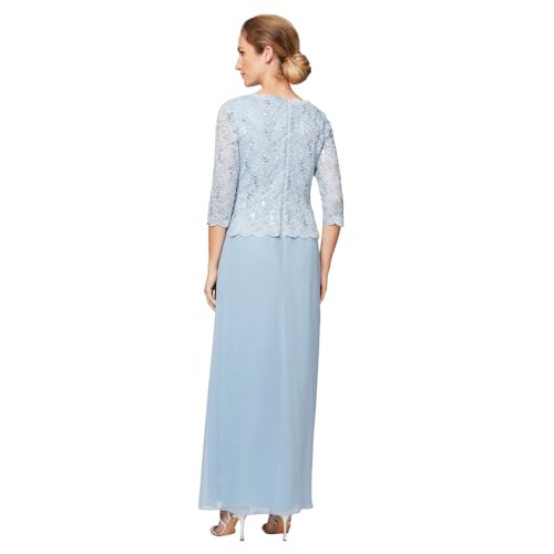 Image of Alex Evenings Women's 3 /4 Sleeve Stretch Lace Bodice Mock One Piece Gown