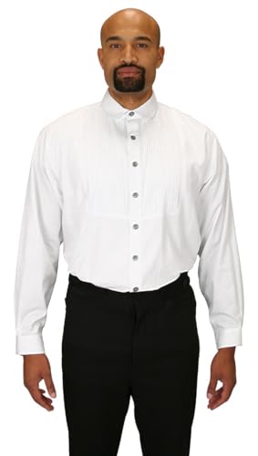 Historical Emporium Men's Banker Club Collar Pleated Cotton Dress Shirt, Victorian Edwardin Period Formal Costume Reenactment S White : Clothing, Shoes & Jewelry