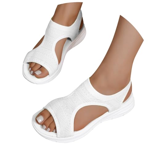 Generisch Sandalias de verano para mujer, cómodas y planas, con pies anchos, zapatos ortopédicos, ligeros, descalzos, de malla, suela suave, antideslizantes, informales, zapatos de verano, B blanco