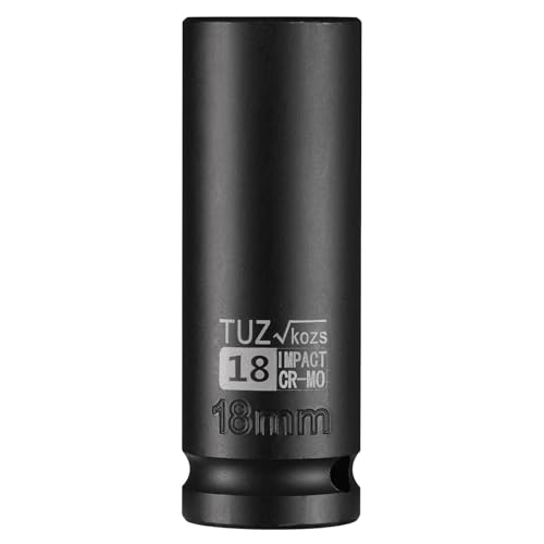 TUZkozs 1/2-Inch Drive 18mm Deep Impact Socket with 6-Point Design, Heat-Treated Chrome Molybdenum Alloy Steel, Metric?Hex Deep Socket