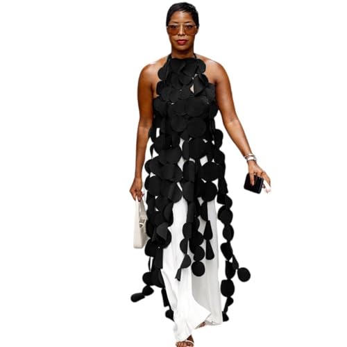 Women's Halter Neck Vest Tops Backless Hollow Dot Irregular Fringe Hem Flowy Long Tank Tops