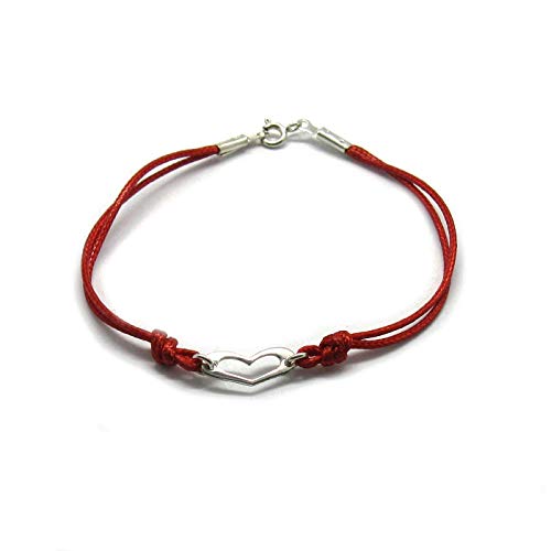 Bracelet en argent massif 925 cœur cordon rouge bijou femme B000226R