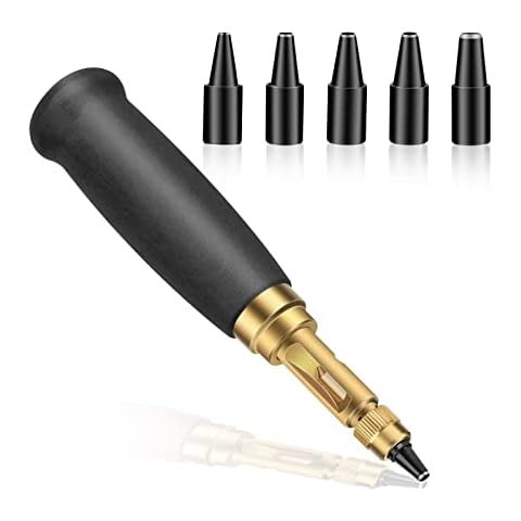 TLKKUE Adjustable Screw Hole Punch Automatic Hole Punch Tool with Black Wooden Handle Bookbinding Tool Leather Hole Punch with 6 Tips Size 1.5mm/2mm/2.5mm/3mm/3.5mm/4mm Cover