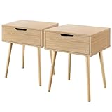 Yaheetech Mesitas de Noche con Cajón de Estilo de Madera 48,5cm Mesas Auxiliares Nórdicas para Dormitorio Sala de Estar Beige