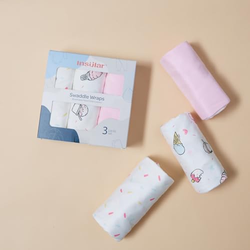 Image of insular Baby Swaddle Wrap, Swaddle Blanket for Newborn and Infant, Adjustable Swaddling Set for Boy and Girl, Soft Cotton Baby Sleep Sack 3 Pack, Ice Cream, Medium(3-6 Month)
