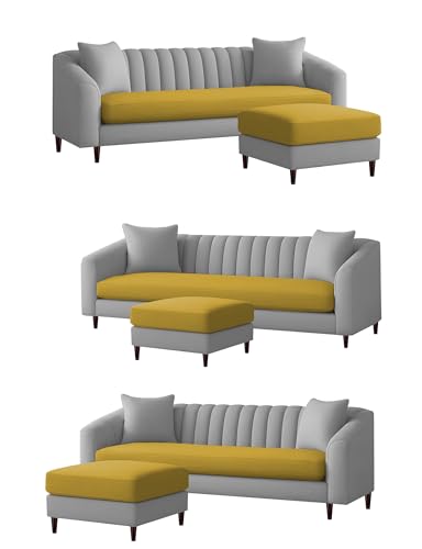 Image of Casaliving Doraldo 4 Seater L Shape Convertible Sofa Set for Living Room, 3 Seater & Ottoman Modular Sectional Couch for Small Space (Yellow Grey Colour) Fabric