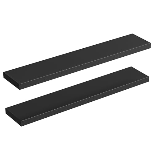 Image of HOOBRO Floating Shelves for Wall, Wall Mounted Shelf Set of 2, 47.2 inch Hanging Shelf with Invisible Brackets, for Wall Decor Storage in Bathroom Bedroom Kitchen Living Room Office, Black BK120BJP201