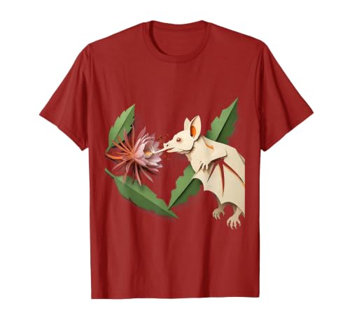 Long-Nosed Nectar Bat Nature Illustration Halloween Bat T-Shirt, Men, Cranberry Red, X-Large
