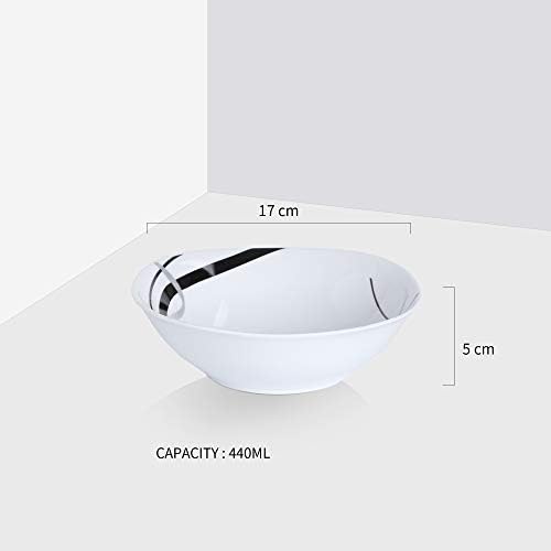VEWEET 'Fiona' 6-Piece Cereal Bowls 6.7" Ivory White Porcelain Black Lines Round Bowls Set Cereal Breakfast Bowls 440ml for Pasta, Salad, Cereal, Soup
