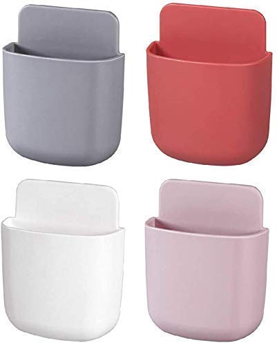 PTS Multi Purpose Wall Mounted Storage Case for Remote Mobile Holder Charging Stand Drilling Free Stand (Set of 4)