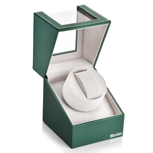 Bluvizo Automatic Single Watch Winder: Watch Rotator Bidirection Rotation for Women and Men Mechanical Watches Japanese Motor Green Leather