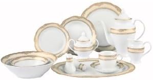 Isabella-57 - Vajilla de 57 piezas con borde ondulado y borde dorado para 8 personas por Lorren Home Trends
