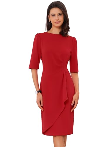 Image of Allegra K Ruched Dress for Women's Short Sleeve Business Work Dress Trendy