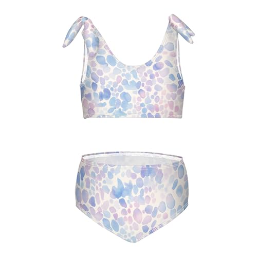 Aesthetic Unique Beauty Leopard Purple Blue Girls' Two Piece Kids Bikini Set Scoop Neck Swimsuits Swimwear Adjustable
