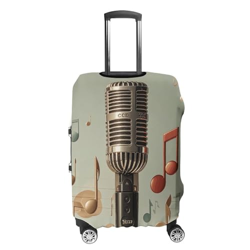Microphone with Music Note Suitcase Covers Luggage Protector - Travel Elastic Baggage Case Protective, Washable Anti-scratch Large Suit Case Cover for Suitcases Fits 19-32 Inch Luggages M4