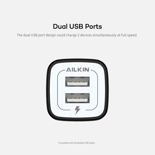 Image of Wall Charger, [5-Pack] 5V /2.1AMP Ailkin Dual-Port USB Wall Charger Home Travel Plug Power Adapter for iPhone SE /11Pro Max /XS /XR /8 /7 /7 Plus, Samsung Galaxy S7 S6, HTC, LG, Table, Motorola and More | USBA Plug Power Adapter for iPhone 17 /Air /16e /16 /15 /4 /13 Pro Max /12 /SE /11Pro Max /XS /XR, Samsung Galaxy, HTC Tablet Moto Box