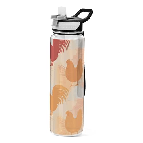 Burbuja Roosters 32 oz Water Bottle with Straw Lid, Leakproof & BPA Free Tritan Bottle for Gym Fitness Outdoor Sports