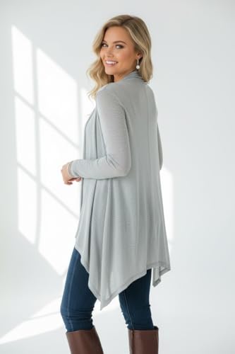 Image of ToBeInStyle Womens Open Front Long Sleeve Lightweight Asymmetrical Draped Cardigan with Side Pockets