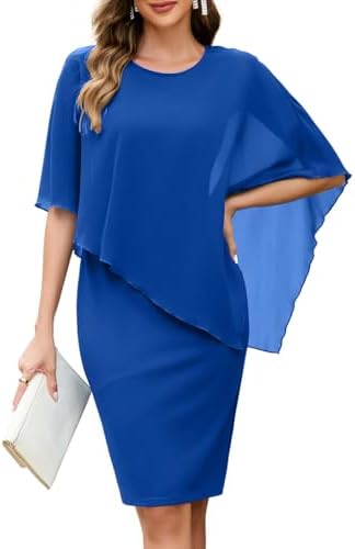 oten Women's Chiffon Wedding Guest Dress Crew Neck Cape Sleeveles...
