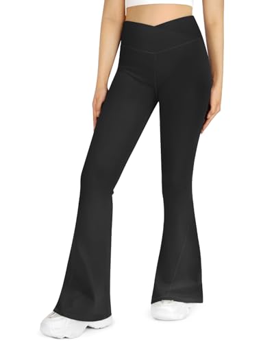 Yaqi Verse High Waisted Flare Leggings for Women Crossover Tummy Control Bootcut Yoga Workout Pants Tall Casual Work-Black-M
