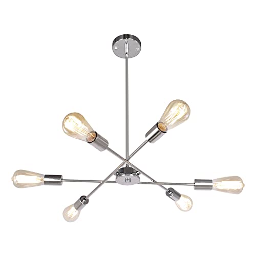 JHLBYL Luces de techo industriales Sputnik plateadas, 6 luces de metal cromado ajustable, lámpara de araña moderna para sala de estar, comedor y dormitorio Cover