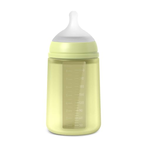 Suavinex, Biberón con Botella de Silicona de 240 ml, con Tetina Fisiológica SX Pro de Silicona, con válvula Anticólico, Biberón de Flujo Medio (M). Para Bebés +3 Meses. Colour Essence, Lime