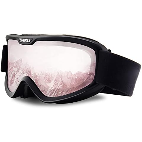 DUDUKING Ski Goggles Anti-Fog Snowboard Goggles Double Lens OTG UV Protection Windproof Snow Goggles Helmet Compatible Ski Goggles for Men and Women (Pink) Cover