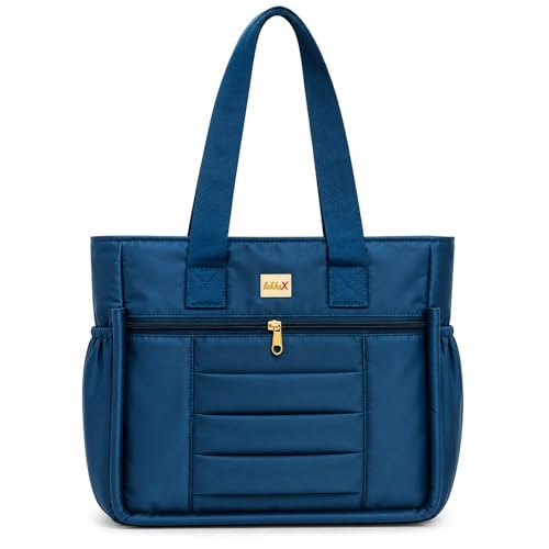 Image of LX LEKHX Tote Bag for Women | Lightweight Shoulder Handbag with 2 Main Zip Compartments & Multiple Pockets | Water Resistant Polyester Fabric | Office, Travel & Daily Use