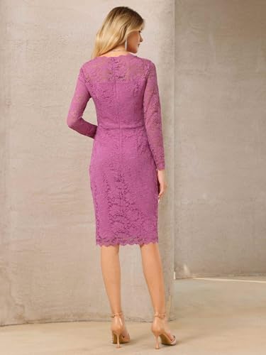 Image of Hobemty Women's Floral Lace Dress V Neck Long Sleeve Cocktail Wedding Bodycon Pencil Dresses