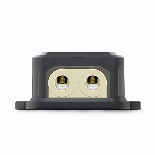 Image of DS18 DB1024 Distribution Ground Block - 1 x 0GA in / 2 x 4GA Out, Nickle Plated Internal Materials, High-Strength Heat Resistant Plastic Housing, Oversized Screws for Secure Connections (1 in 2 Out)