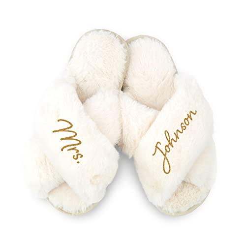 WEDDINGSTAR White Custom Printed Plush Crossband Slide House Slippers
