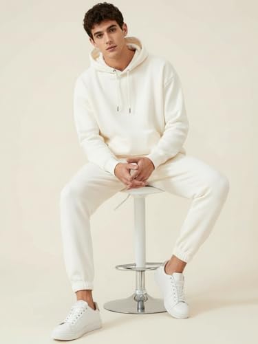 Image of Men's Heavyweight Hoodie | 450 GSM Premium Cotton Blend | Relaxed Fit Drop Shoulder | Kangaroo Pocket | Black Off White Blue | S-XXL