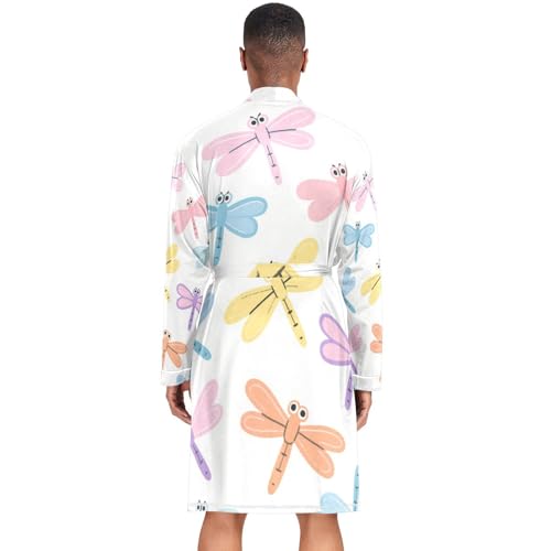 OTVEE Colorful Dragonfly Patterns Mens Night-Robe Lightweight Soft Bathrobe Sleepwear with Pockets3