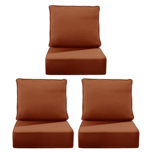Image of 6 inch Thick Outdoor Chair Cushions, 24 x24 Inch Patio Furniture Cushions Set of 3 with Water Resistant & Removable Cover, UV Resistant, 30D High Density Sponge Patio Cushion, Orange