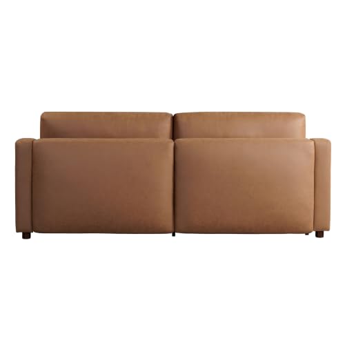 Image of Serta Glendale 90.2 inch Queen Size Wall-Hugging Convertible Sofa, Dreamcoil Comfort, Vegan Suede Fabric, Brown